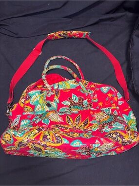 Vera Bradley Red Floral Quilted Travel Duffel